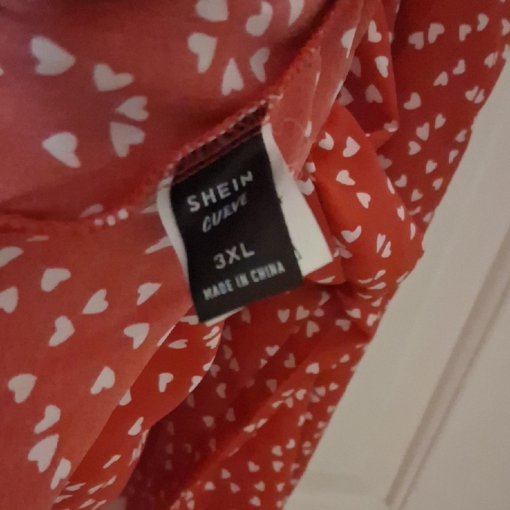🛍 SHEIN Red Heart Print Blouse With Tie Neck Detail - Picture 3 of 3
